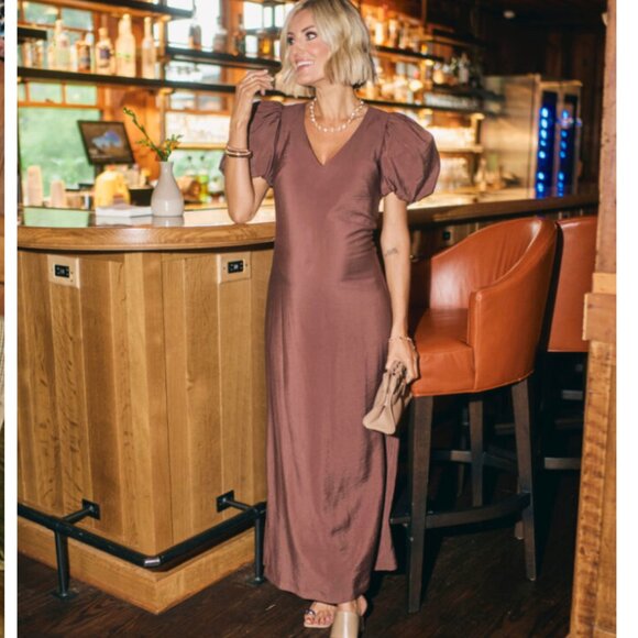 Anthropologie x Loverly Grey Puff Sleeve V-Neck maxi Dress NWT! Size xs - Picture 2 of 8